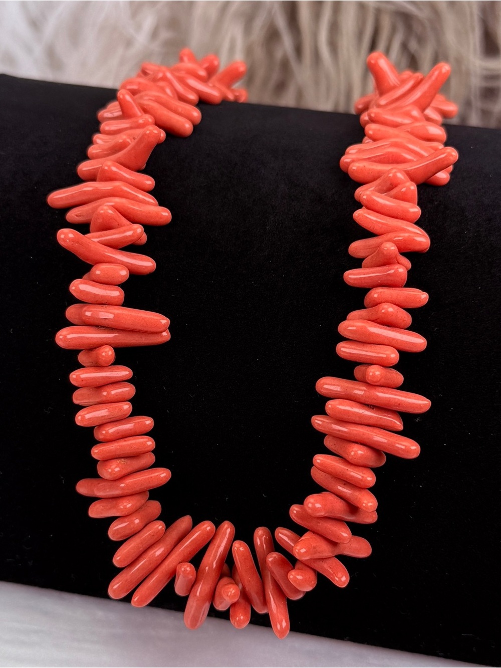 Vintage Orange Branch Bead Necklace Statement Costume Jewelry Boho Artisan Retro